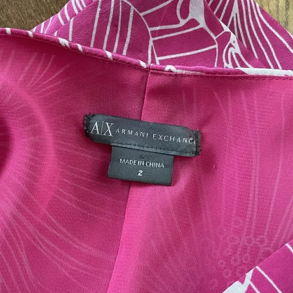 Armani Exchange Womens Pink Dress Sz 2 Floral Silk Vneck Sheath Barbiecore